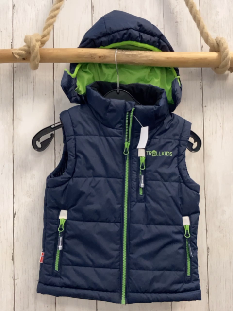 Trollkids  Weste  Gr. 110  blau Kapuze hellgrüne Reißverschlüsse 
