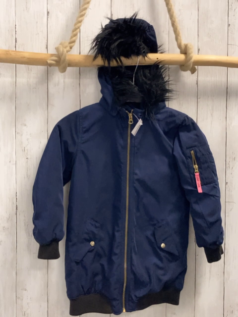 H&M  Jacke  Gr. 122  blau Kapuze mit schwarzem Fellbund 