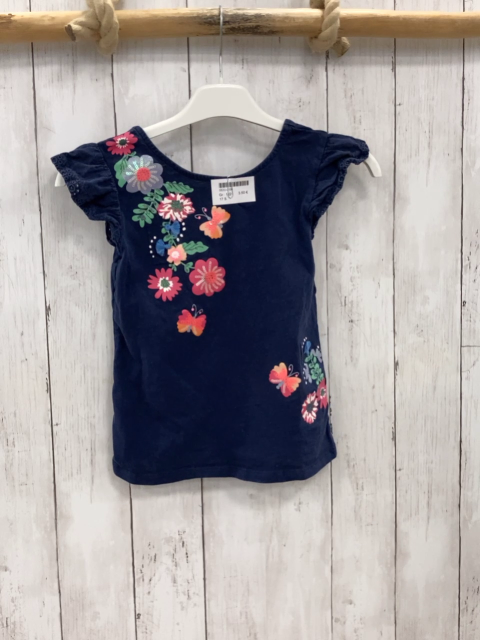   T-Shirt  Gr. 122  blau Blumen Schmetterling mit Glitzer + Pailetten 