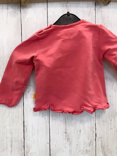 Steiff  Pullover  Gr. 80  hellrot Rüschensaum Plüschbärenkopf 