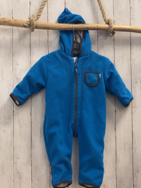 Finkid  Fleeceoverall Gr. 74  blau grauer Bund Kapuze gefüttert