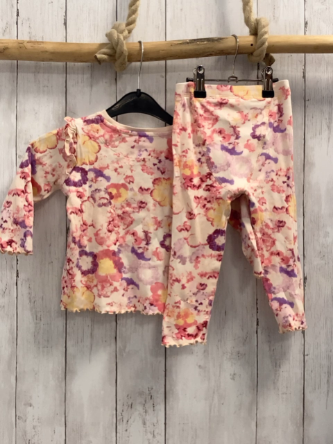 2tlg Next  Langarmshirt + Leggings  Gr. 92  creme bunte Blumen 