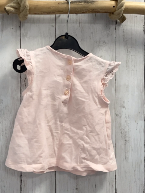 Next  T-Shirt  Gr. 74  rosa Rüschenärmel mit Lochstickerei