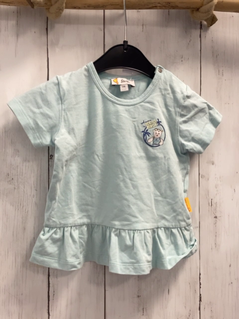 Steiff  T-Shirt  Gr. 74  hellblau Rüschensaum Bär Palmen 