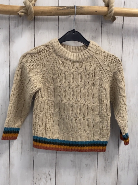 Zara  Pullover  Gr. 98  beige Strick Zöpfe petrol braun orange rost gestreifter Bund 