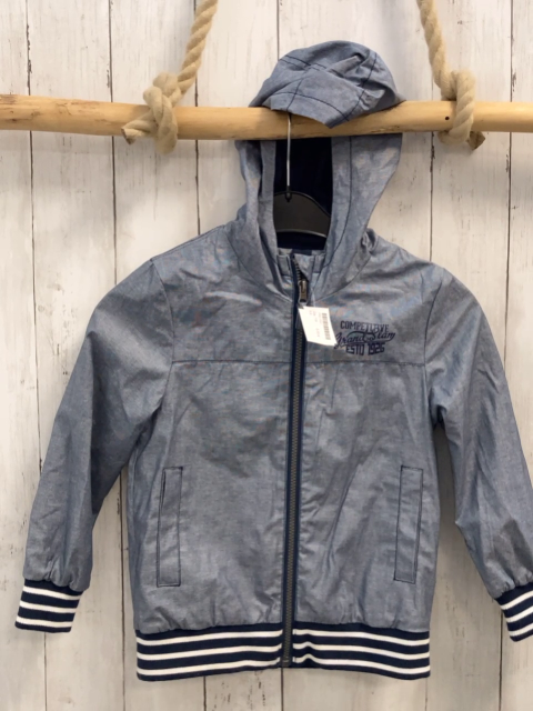   Jacke  Gr. 116  blau hellgrau meliert blau weißer Streifenbund 