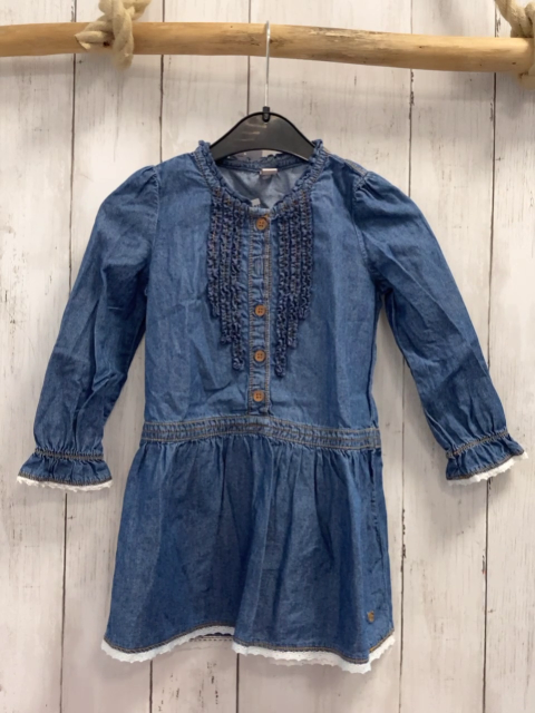 Esprit  Kleid  Gr. 92  blau Jeans rüschen orange Nähte weiße Borte 