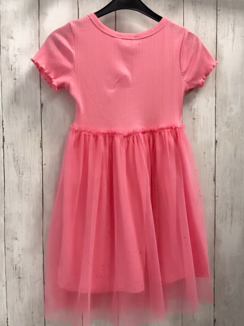 H&M  Kleid  Gr. 122/128  rosa geripptes Obetil Tüllüberrock mit Glitzerpunkten 