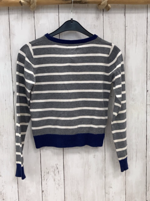 Marc O´ Polo  Strickjacke  Gr. 140  grau weiße Streifen blauer Bund 