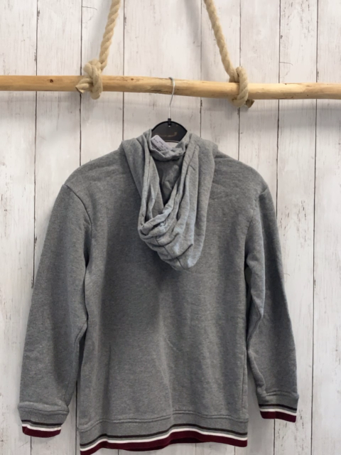 Esprit  Pullover  Gr. 152  grau Kapuze grau weinrot weiß brauner Streifenbund 