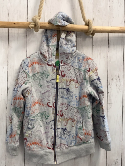 Mini Boden  Sweatjacke  Gr. 140  grau bunte Dinos Kapuze Teddyfutter 