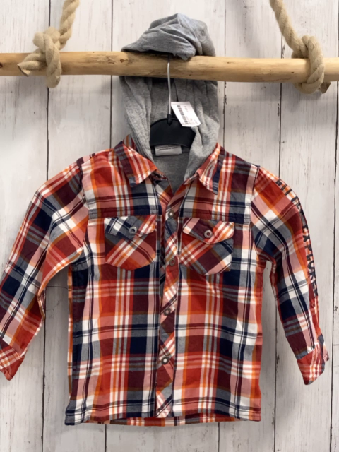   Hemd  Gr. 92  rot orange grau weiß kariert graue Kapuze 