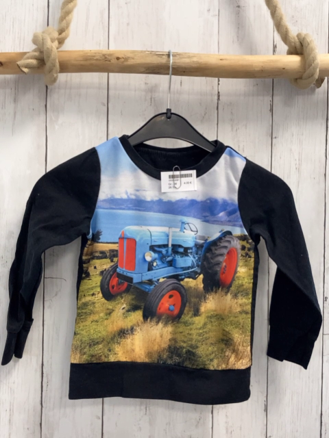   Langarmshirt  Gr. 98  Landschaft mit Traktor schwarze Ärmel + Bund 