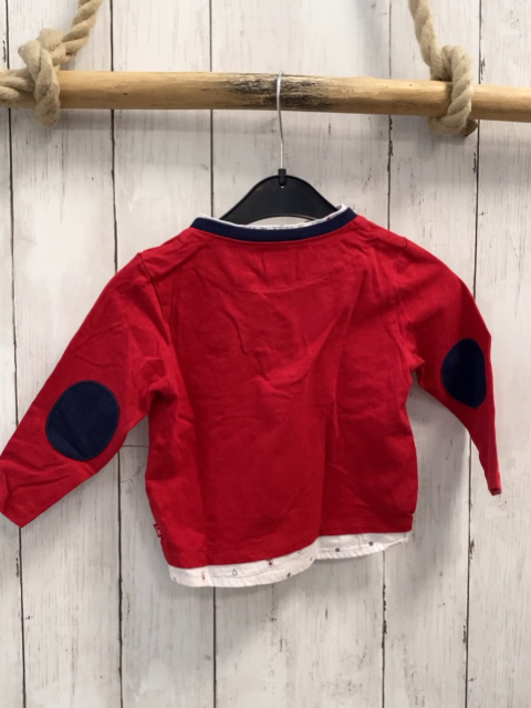 Obaibi  Langarmshirt  Gr. 80  rot blauer Bund mit Knopfleiste weißer Hemdeinsatz 