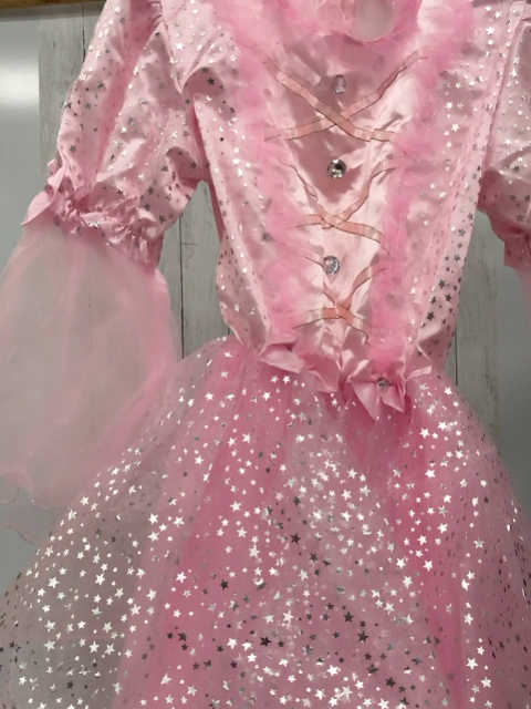 Karnevalwiertz  Karnevalkostüm  rosa Prinzessinnenkleid mit Tüll + silber Glitzersternen + Steinen 