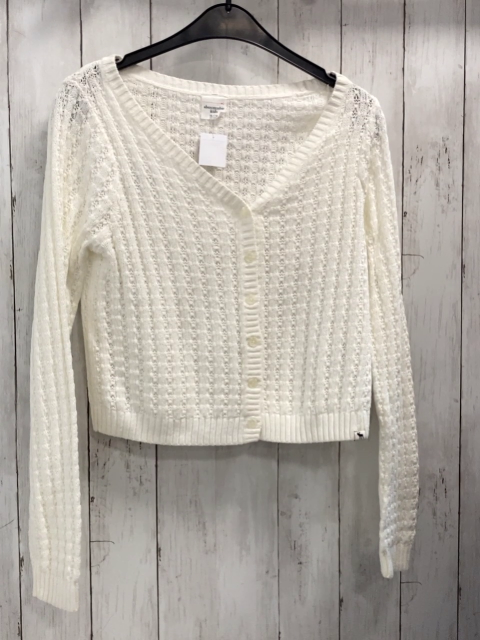 Abercrombie  Strickjacke  Gr. 158/164  weiß Rippen mit Lochmuster 