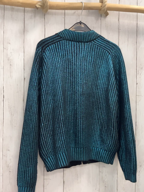 H&M  Strickjacke  Gr. 158/164  türkis glänzend + schwarz meliert Rippen 