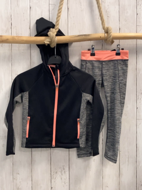 2tlg H&M  Sportset  Gr. 110  schwarz + grau hellgrau meliert + apricot Jacke + Leggings 