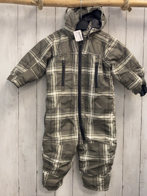 H&M  Winteroverall Gr. 86  oliv grau weiß kariert graues Fleecefutter 