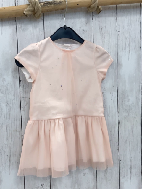 Petit Bateau  Kleid  Gr. 80  weißes Unterkleid lachs transparentes Übekleid mit silber Glitzersternen 
