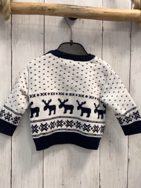 Alana  Pullover  Gr. 62  weiß blaues Muster mit Elchenblauer Bund Strick