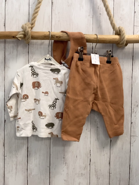 3tlg Blue Seven  Langarmshirt Leggings + Tuch Gr. 62  weiß Wilde Tiere + hellbraun Struktur 