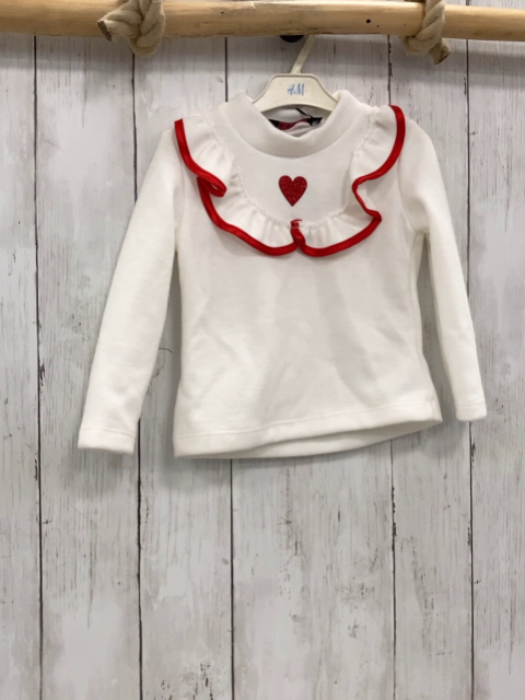 neu  Pullover  Gr. 86  weiß Rüschen mit rotem Bund rotes Glitzerherz 
