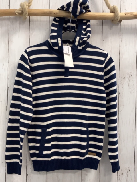 neu H&M  Pullover  Gr. 134  blau weiße Streifen Strick Kapuze 