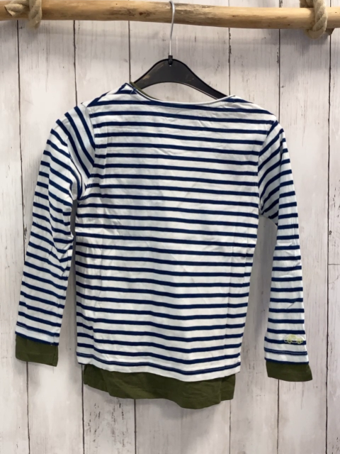 Basefield  Pullover  Gr. 116  weiß blaue Streifen oliv Saum 