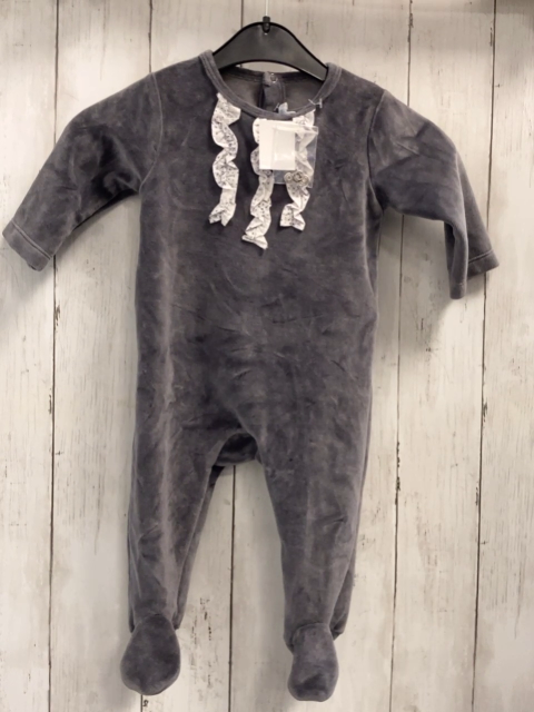 Jacadi  Strampler  Gr. 68  grau Nicky weiße Rüschen mit grauen Punkten 