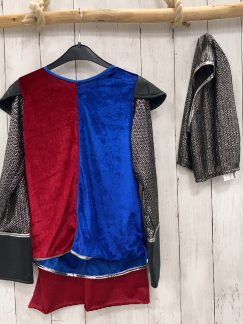2tlg  Karnevalkostüm  Gr. 128  Ritteroberteil + Mütze rot blau schwarz silber 