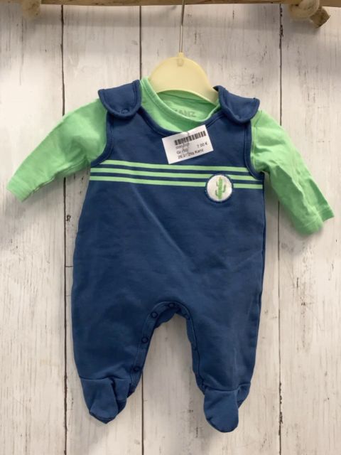 2tlg Kanz  Strampler + Langarmshirt  Gr. 50  blau + hellgrüne Streifen + hellgrün 