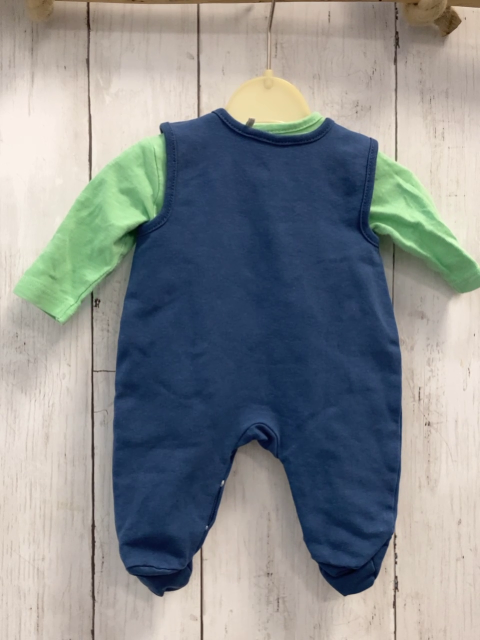 2tlg Kanz  Strampler + Langarmshirt  Gr. 50  blau + hellgrüne Streifen + hellgrün 