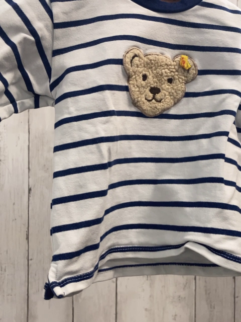 Steiff  Pullover  Gr. 74  weiß blaue Streifen Plüschbbärenkopf 