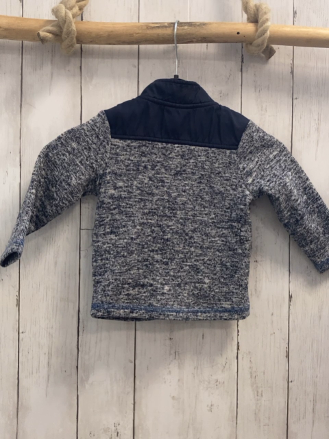   Strickjacke  Gr. 80  grau hellgrau meliert + blau + hellblauer Striefen 