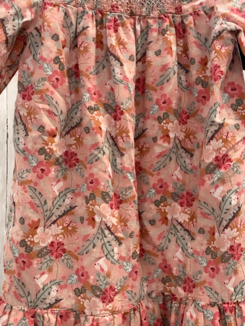 Sergent Major  Kleid  Gr. 146  rosa bunte Blumen + Blätter Ausschnitt gesmokt 