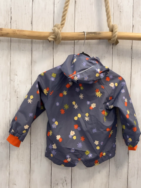   Regenjacke  Gr. 86  grau bunte Blumen orange Futter Kapuze 