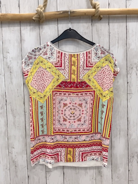 S´Oliver  T-Shirt  Gr. 152  weiß gelbr rosa rote Quadrate mit Blumen 