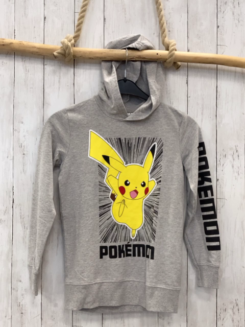   Pullover  Gr. 146/152  grau Pikachu Schrift Kapuze 