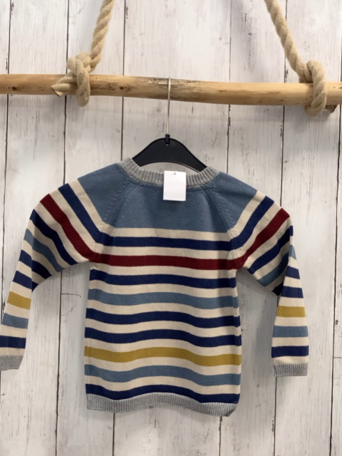   Pullover  Gr. 92  blau hellblau beige weinrot mais Streifen Strick 