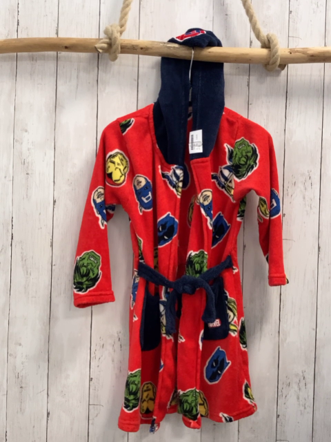   Bademantel Gr. 110  rot Plüsch Avengers blauer Bund + blaue Kapuze 