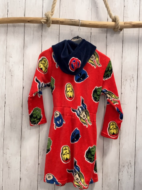   Bademantel Gr. 110  rot Plüsch Avengers blauer Bund + blaue Kapuze 