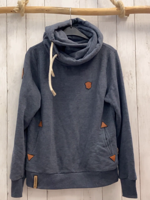 Naketano  Pullover  Gr. 158/164  blau Kapuze dicke Kordel braune Applikationen 