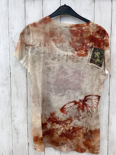 Anne L T-Shirt Gr. L beige rot pink Steinchen