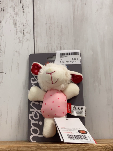 neu Sigikid Plüschspielzeug  weißes Schäfchen mit rosa Bauch und roten Punkten 