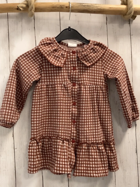 Zara  Kleid  Gr. 92  braun weiß kariert Rüschenkragen 