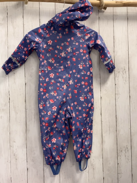   Regenoverall Gr. 92  blau Blumen rosa Reißverschluss 