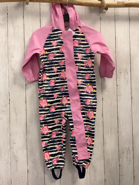   Regenoverall Gr. 92  schwarz weiße Streifen Bumen rosa Ärmel + Kapuze 