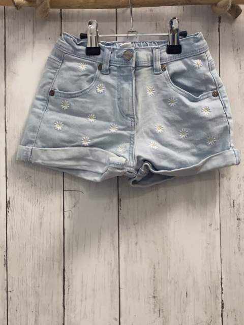   Shorts  Gr. 98  hellblau Jeans weiße Blumen Gummizugbund 