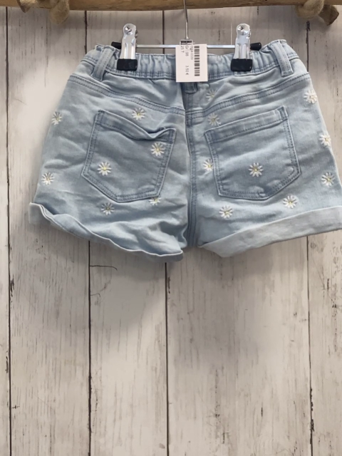   Shorts  Gr. 98  hellblau Jeans weiße Blumen Gummizugbund 